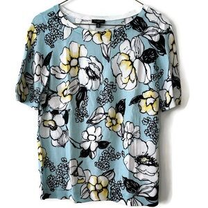 Talbots Petite Short Sleeve Blue Floral Lightweight Sweater SP
